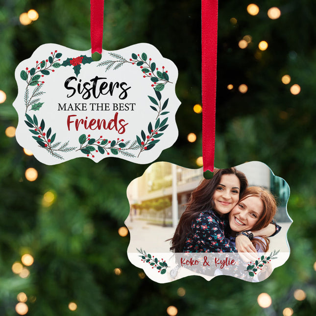holiday personalized sisters friends christmas ornament – Christmas ornament, holiday tree decoration or gift