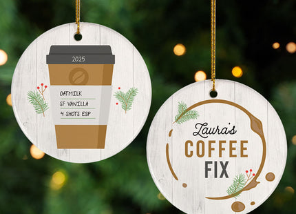 decorative personalized coffee fix christmas ornament – Christmas ornament, holiday tree decoration or gift