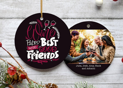 engraved personalized wine & friends christmas ornament – Christmas ornament, holiday tree decoration or gift