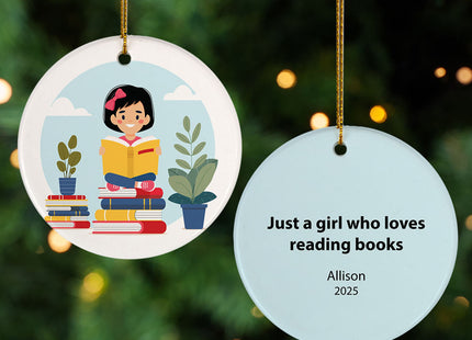 keepsake personalized girl reading christmas ornament – Christmas ornament, holiday tree decoration or gift