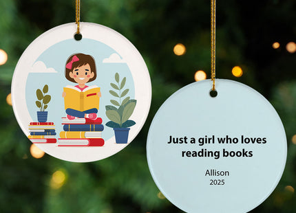 personalized personalized girl reading christmas ornament – Christmas ornament, holiday tree decoration or gift
