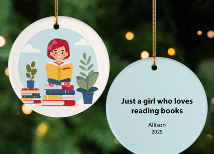 holiday personalized girl reading christmas ornament – Christmas ornament, holiday tree decoration or gift