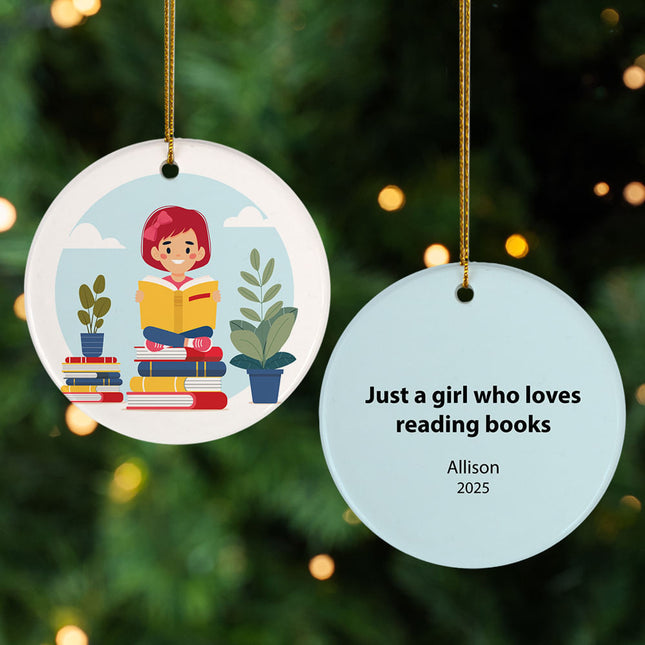 holiday personalized girl reading christmas ornament – Christmas ornament, holiday tree decoration or gift