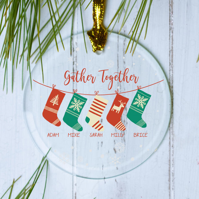 holiday personalized gather together 5 stockings christmas ornament – Christmas ornament, holiday tree decoration or gift