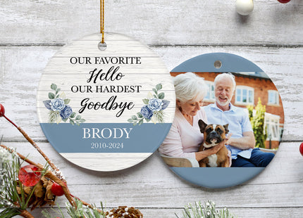 holiday personalized favorite hello hardest goodbye dog christmas ornament – Christmas ornament, holiday tree decoration or g