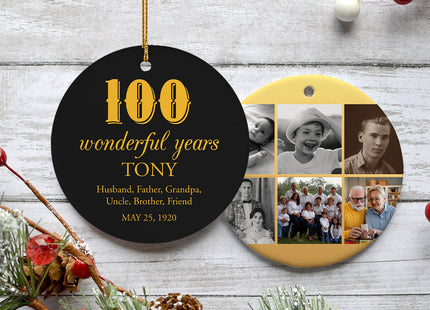 decorative personalized 100 wonderful years christmas ornament – Christmas ornament, holiday tree decoration or gift