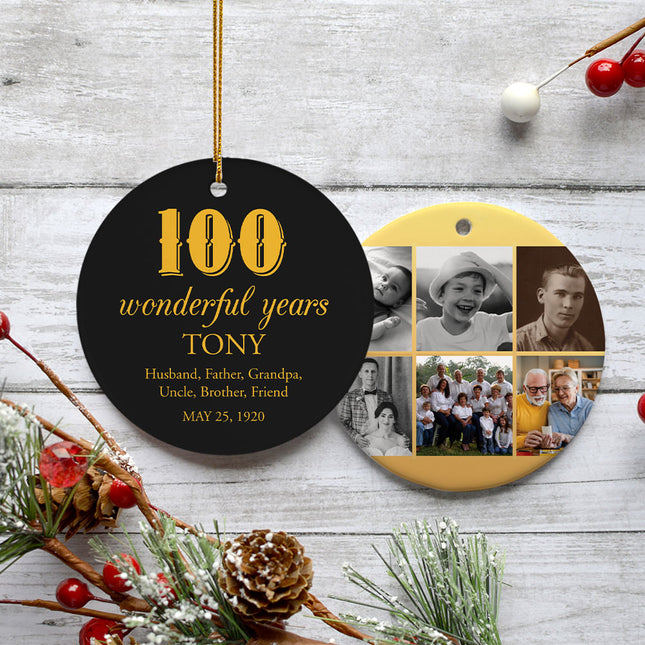 decorative personalized 100 wonderful years christmas ornament – Christmas ornament, holiday tree decoration or gift