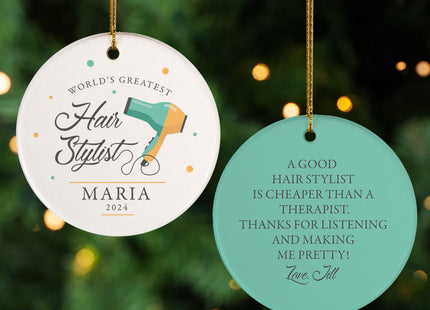 engraved personalized world?s best hair stylist christmas ornament – Christmas ornament, holiday tree decoration or gift
