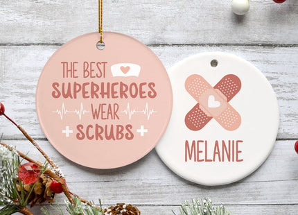 engraved personalized superheroes wear scrubs christmas ornament – Christmas ornament, holiday tree decoration or gift