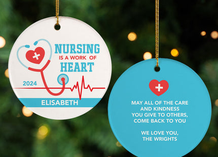 custom personalized nurse work of heart christmas ornament – Christmas ornament, holiday tree decoration or gift