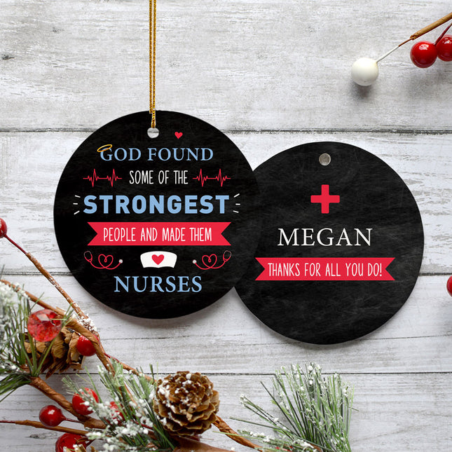 decorative personalized strongest people are nurses christmas ornament – Christmas ornament, holiday tree decoration or gift