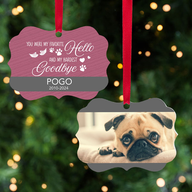 engraved personalized favorite hello hardest goodbye dog christmas ornament – Christmas ornament, holiday tree decoration or 