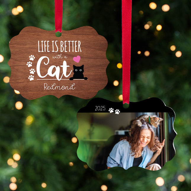 personalized personalized life is better with a cat christmas ornament – Christmas ornament, holiday tree decoration or gift