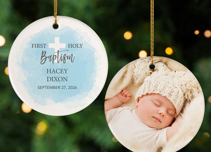 decorative personalized first holy baptism christmas ornament – Christmas ornament, holiday tree decoration or gift