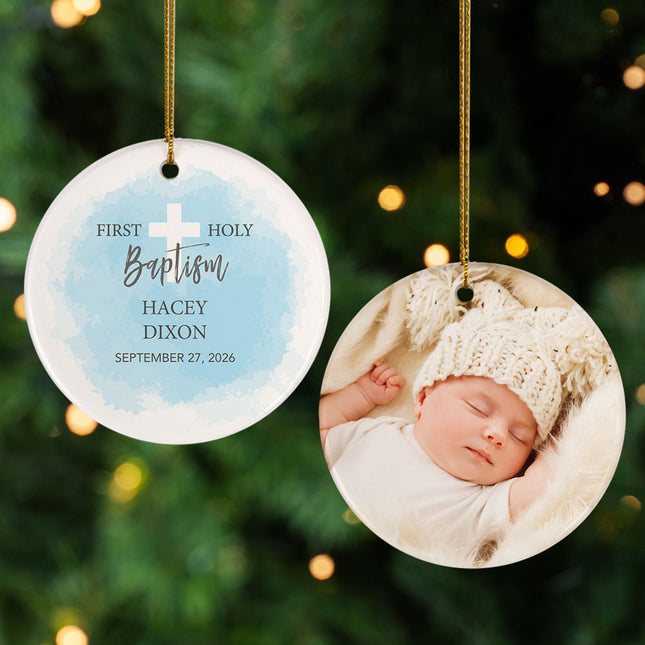 decorative personalized first holy baptism christmas ornament – Christmas ornament, holiday tree decoration or gift
