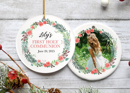 holiday personalized floral first communion christmas ornament – Christmas ornament, holiday tree decoration or gift