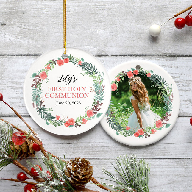 holiday personalized floral first communion christmas ornament – Christmas ornament, holiday tree decoration or gift