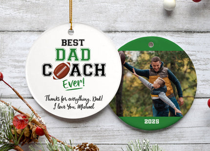 decorative personalized best dad coach football christmas ornament – Christmas ornament, holiday tree decoration or gift