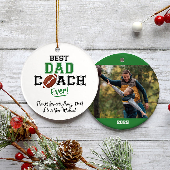 decorative personalized best dad coach football christmas ornament – Christmas ornament, holiday tree decoration or gift