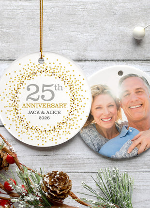 25th Anniversary Confetti Personalized Ceramic Round Ornament - ORNAMENT EXCLUSIVE Personalized Ornament