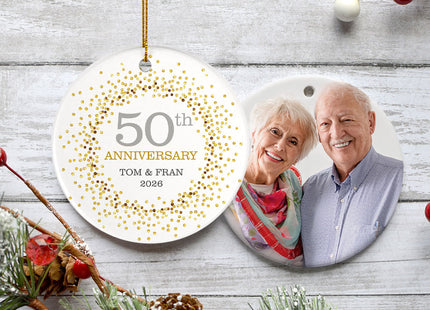 holiday personalized 50th anniversary photo christmas ornament – Christmas ornament, holiday tree decoration or gift