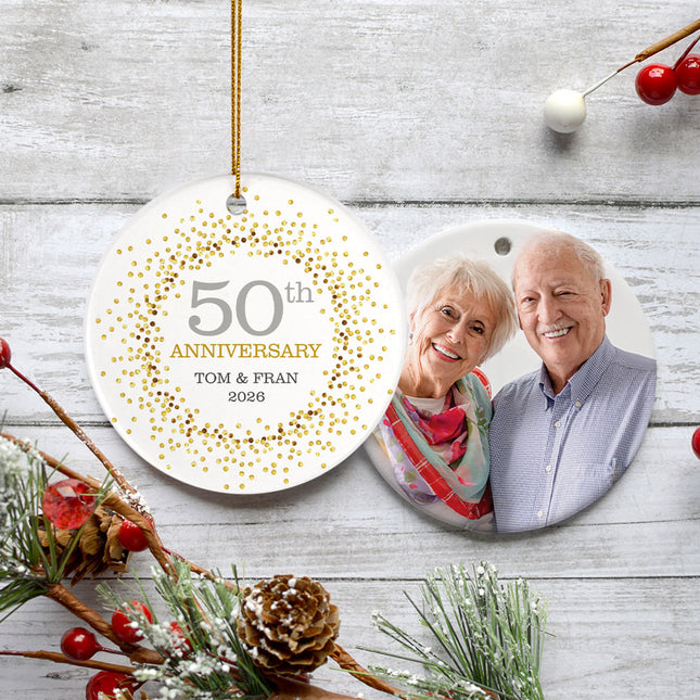 holiday personalized 50th anniversary photo christmas ornament – Christmas ornament, holiday tree decoration or gift