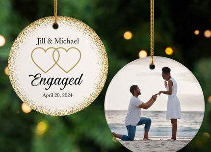 personalized personalized two heart engaged christmas ornament – Christmas ornament, holiday tree decoration or gift