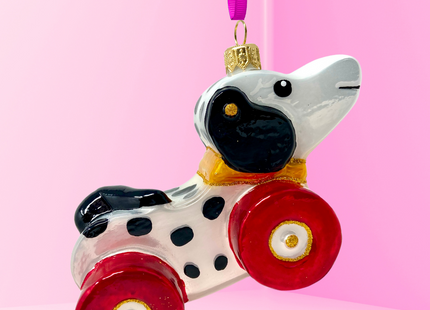 Dalmatian Dog Pull Toy Glass Ornament