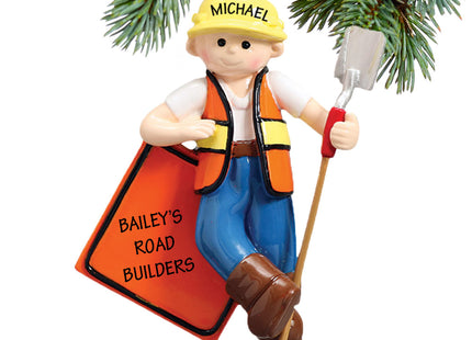 decorative personalized road construction worker christmas ornament – Christmas ornament, holiday tree decoration or gift