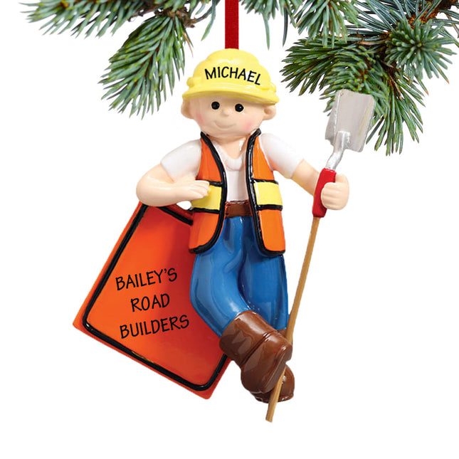 decorative personalized road construction worker christmas ornament – Christmas ornament, holiday tree decoration or gift