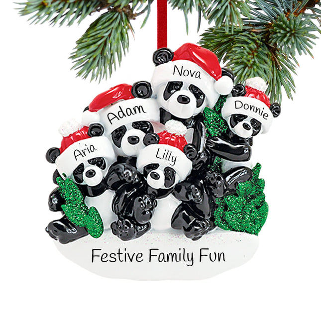 Panda Bear Family Personalized Ornament - 2, 3, 5, 6 Family Members