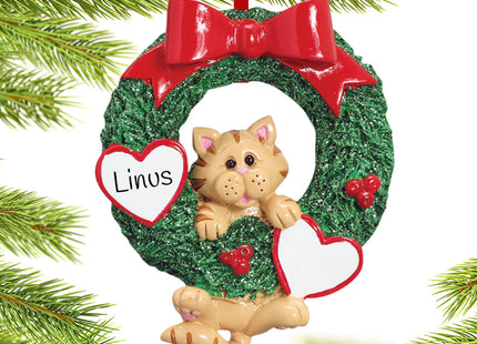 decorative personalized cat wreath - orange tabby christmas ornament – Christmas ornament, holiday tree decoration or gift