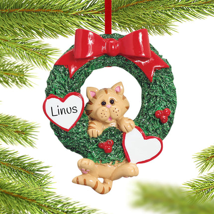 decorative personalized cat wreath - orange tabby christmas ornament – Christmas ornament, holiday tree decoration or gift