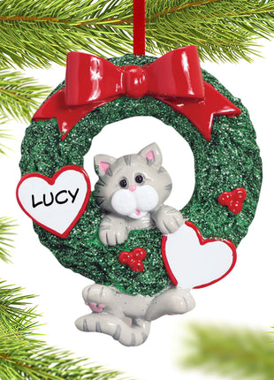 Cat Wreath - Grey Tabby Ornament  by RUDOLPH AND ME Ornament