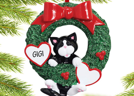 custom personalized cat wreath - tuxedo christmas ornament – Christmas ornament, holiday tree decoration or gift