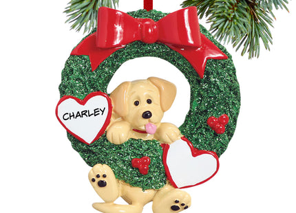 engraved personalized dog wreath - yellow lab christmas ornament – Christmas ornament, holiday tree decoration or gift