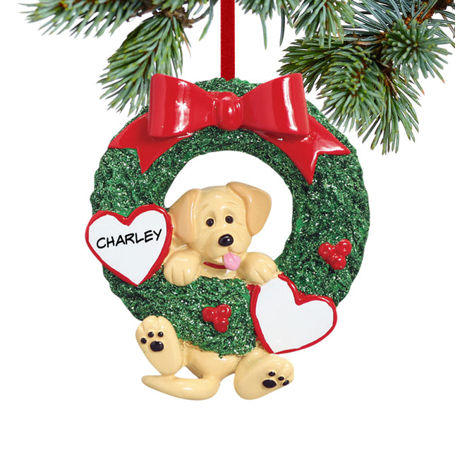 engraved personalized dog wreath - yellow lab christmas ornament – Christmas ornament, holiday tree decoration or gift