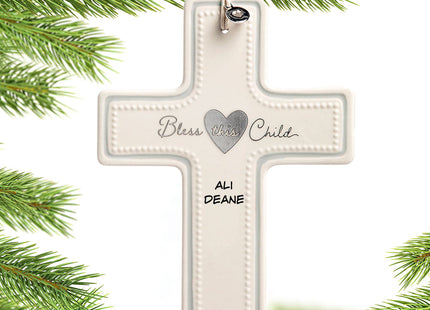 custom personalized bless this child boxed cross christmas ornament – Christmas ornament, holiday tree decoration or gift
