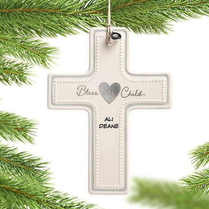 custom personalized bless this child boxed cross christmas ornament – Christmas ornament, holiday tree decoration or gift