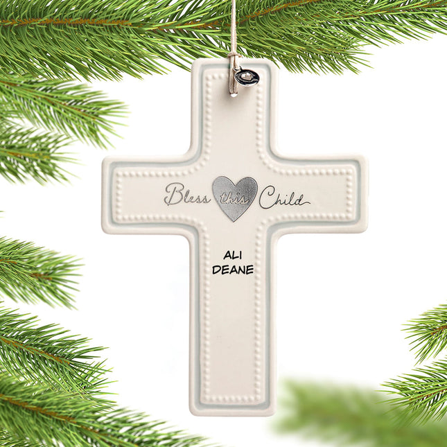 custom personalized bless this child boxed cross christmas ornament – Christmas ornament, holiday tree decoration or gift