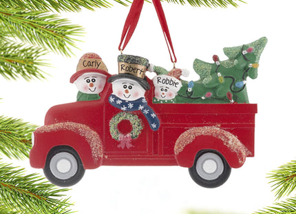 holiday personalized vintage red truck family of 3 christmas ornament – Christmas ornament, holiday tree decoration or gift