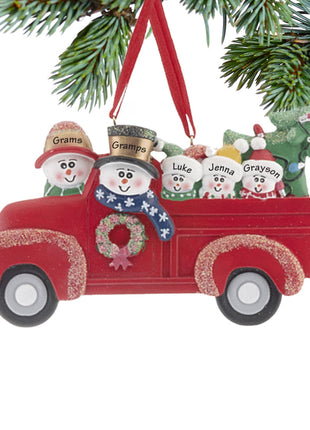 Vintage Red Truck Family of 5 Personalized Ornament by DELIGHTFULLY YOURS Ornament