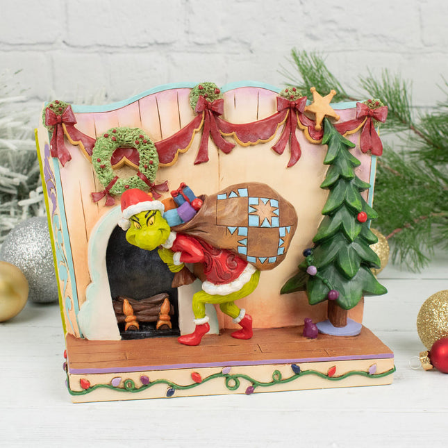 Sneaky Grinch Stealing Presents Storybook Tabletop Ornament