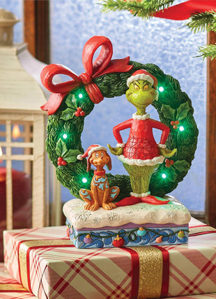 Jim Shore Light-Up Grinch with Max inn Wreath Tabletop Ornament  by ENESCO Ornament