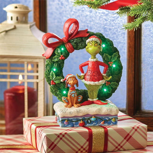 Light-Up Grinch with Max inn Wreath Tabletop Ornament