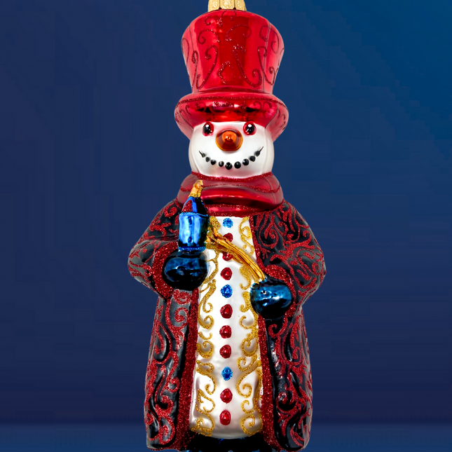 Evening Snow Snowman Glass Ornament