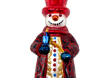 Evening Snow Snowman Glass Ornament