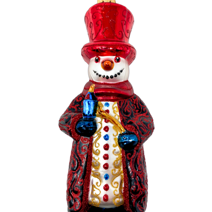 Evening Snow Snowman Glass Ornament