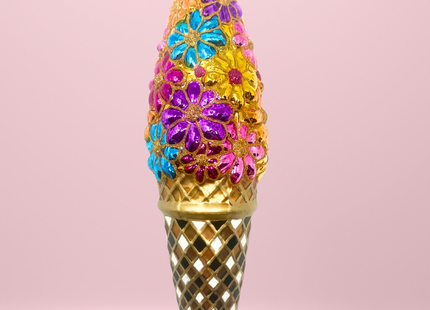 Floral Fetish Ice Cream Cone Polish Glass Ornament