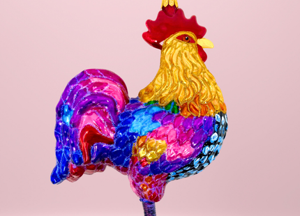 Floral Fetish Rooster Polish Glass Ornament